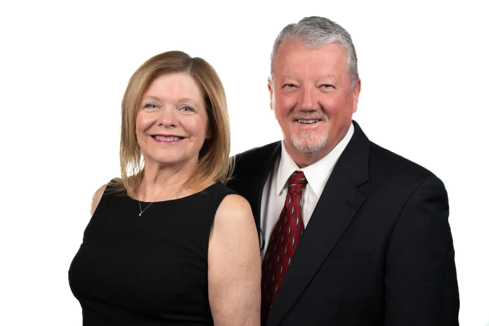 Two business couple smiling headshot on the display